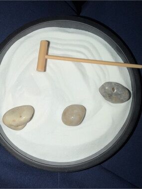 Zen Mini Sand Garden with White Sand and Natural Stones